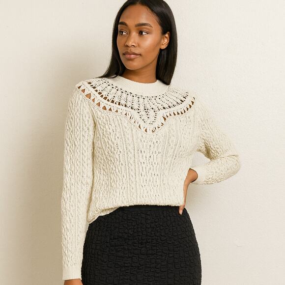 Sezane $175 Alessandro Jumper Sweater Crochet knit in Cream Size Large - Picture 1 of 12